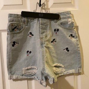 Disney Mickey Mouse Embroidered Denim Shorts